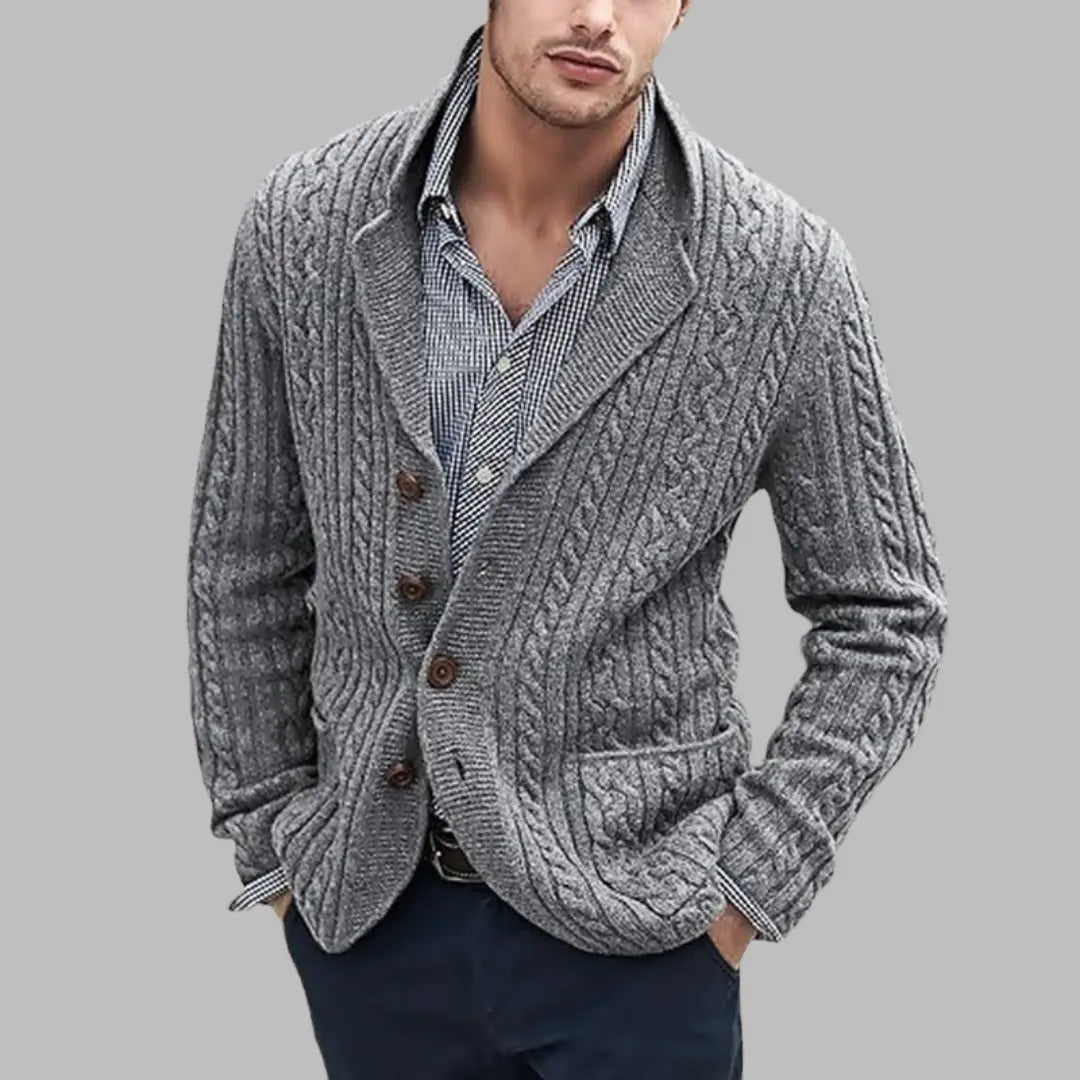 Autumn and winter new European and American men's long-sleeved knitted cardigan single-breasted pocket twisted suit collar casual men's sweater  NowoczesnyPan