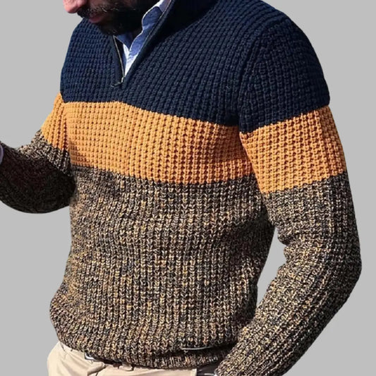 Cross-border European and American fashion men's casual sweater knitted pullover Polo type long sleeve zipper collar large size men's clothing  NowoczesnyPan