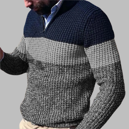 Cross-border European and American fashion men's casual sweater knitted pullover Polo type long sleeve zipper collar large size men's clothing  NowoczesnyPan