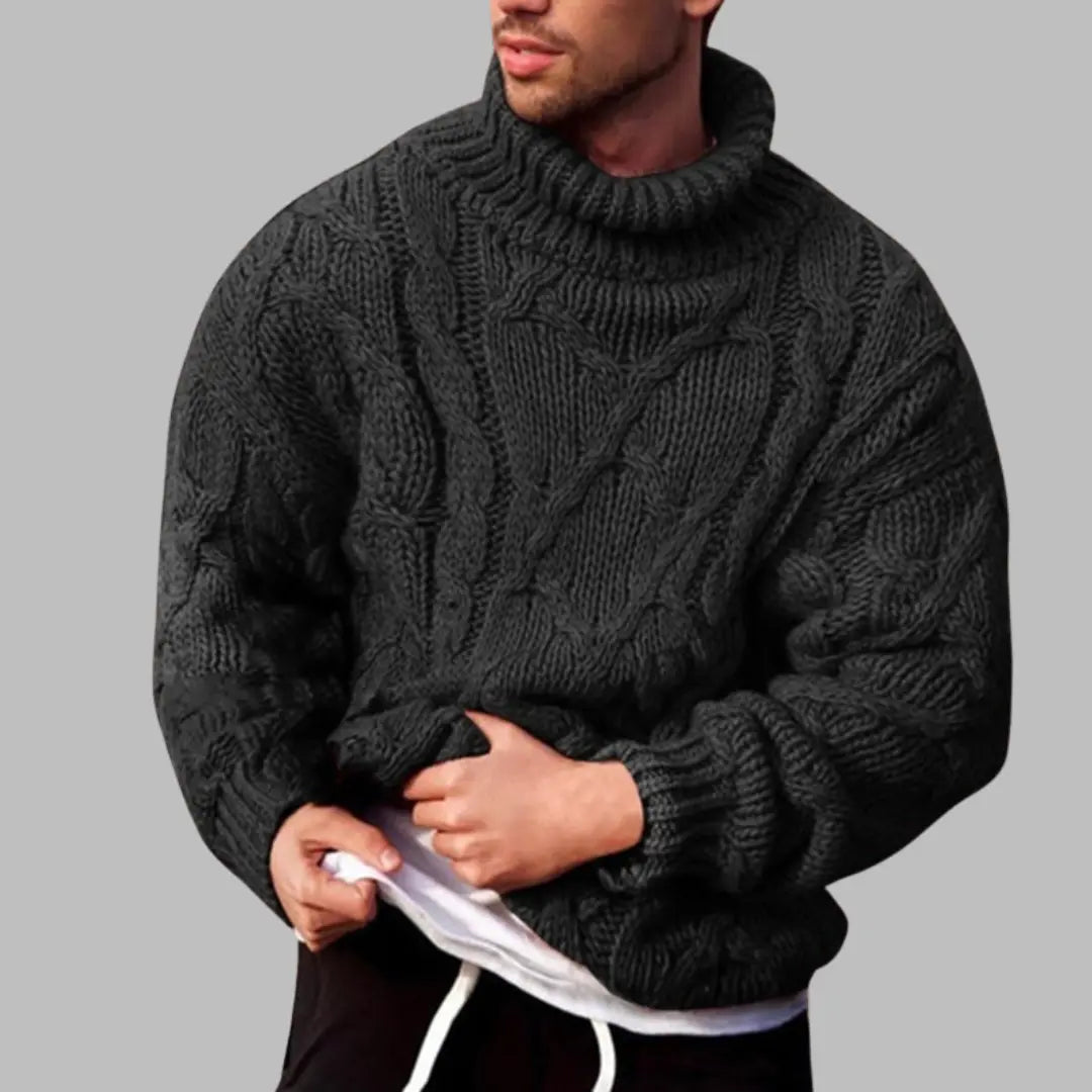 2024 Autumn and Winter Cross-border Foreign Trade European and American Fashion Casual Twist Flower Turtleneck Men's Sweater Men's Knitted Cardigan  NowoczesnyPan