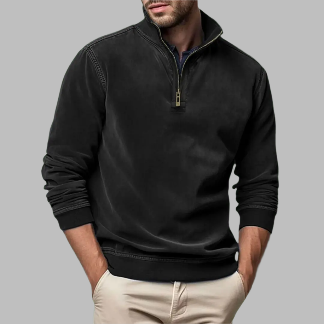 Autumn and winter cross-border European and American men's long-sleeved zipper stand-up collar sweatshirt foreign trade men's Henry collar imitation leather line pullover top  NowoczesnyPan