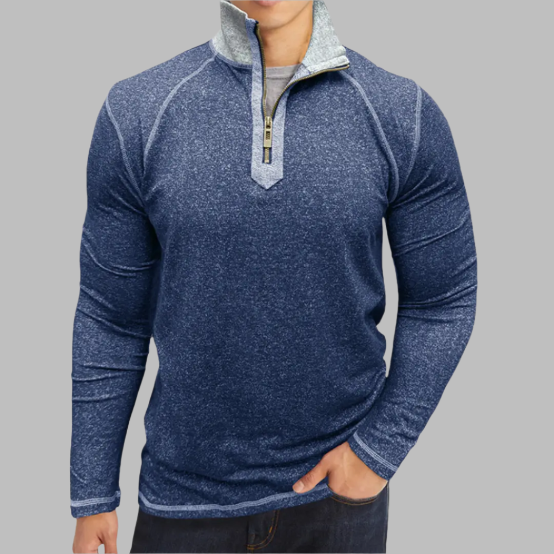 2024 Autumn and Winter Cross-border Men's Slim Long Sleeve Sweatshirt European and American Men's Henry Shirt Foreign Trade Zipper Pullover Top  NowoczesnyPan