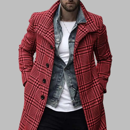 European and American cross-border autumn and winter new fashion plaid lapel woolen coat mid-length coat  NowoczesnyPan