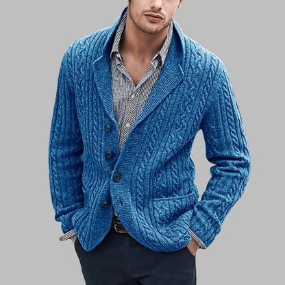 Autumn and winter new European and American men's long-sleeved knitted cardigan single-breasted pocket twisted suit collar casual men's sweater  NowoczesnyPan