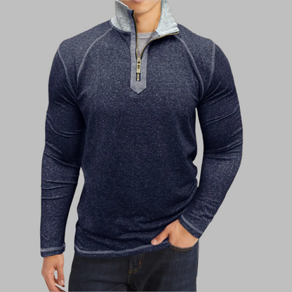 2024 Autumn and Winter Cross-border Men's Slim Long Sleeve Sweatshirt European and American Men's Henry Shirt Foreign Trade Zipper Pullover Top  NowoczesnyPan