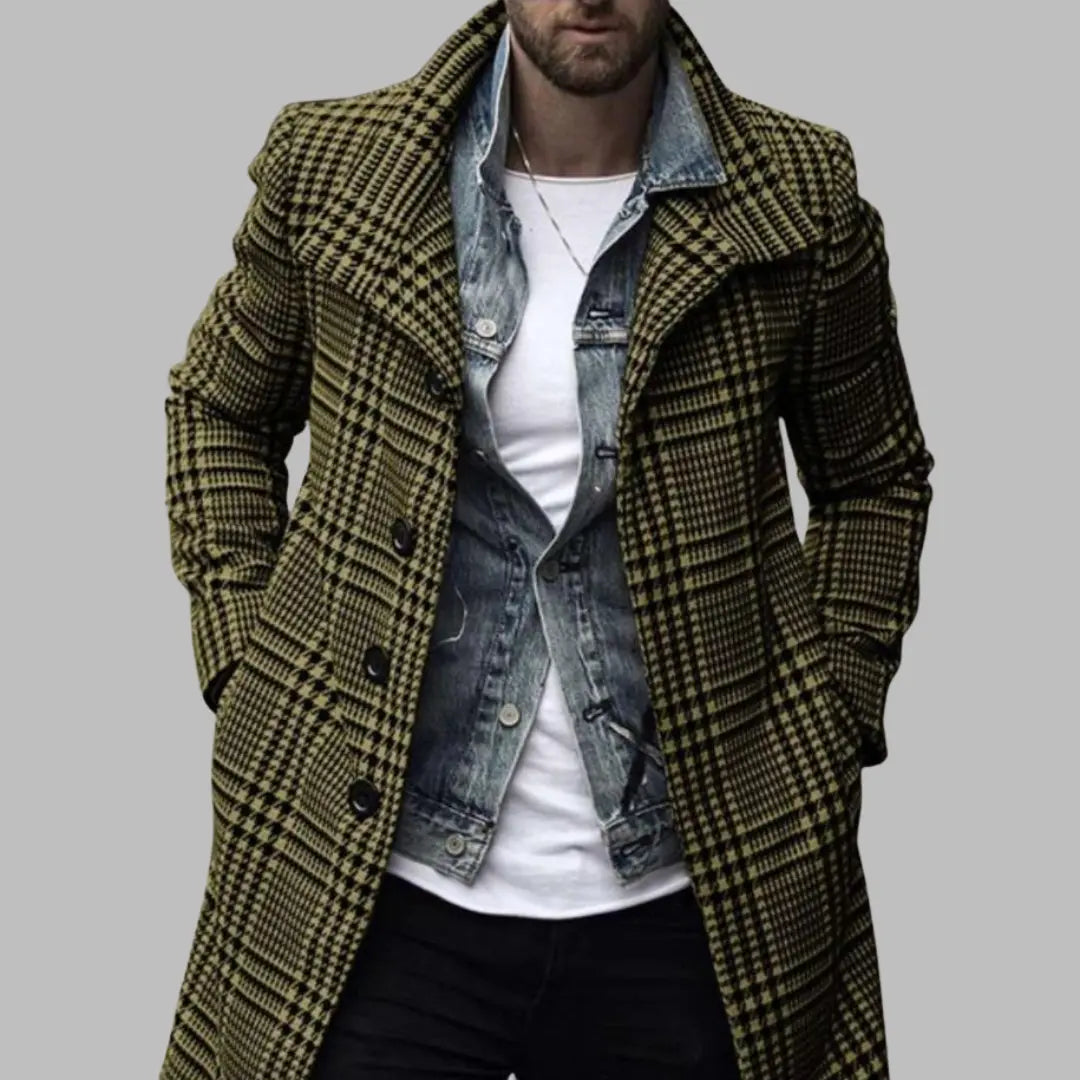 European and American cross-border autumn and winter new fashion plaid lapel woolen coat mid-length coat  NowoczesnyPan