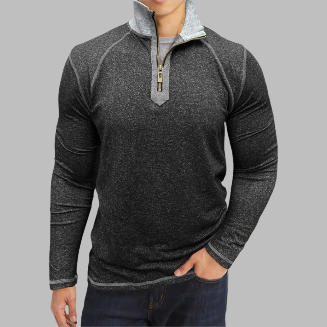 2024 Autumn and Winter Cross-border Men's Slim Long Sleeve Sweatshirt European and American Men's Henry Shirt Foreign Trade Zipper Pullover Top  NowoczesnyPan