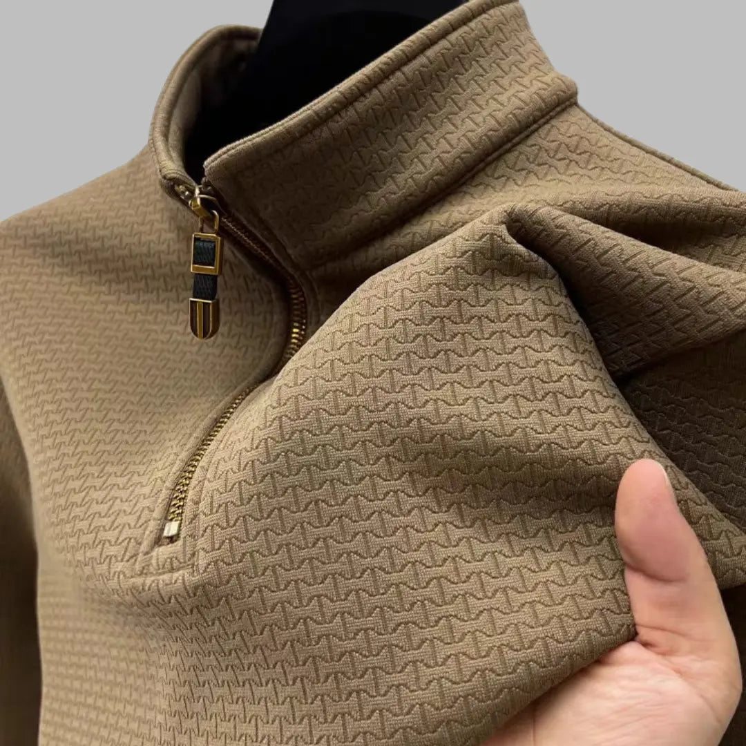 Half zipper stand collar plus velvet thickened long sleeve sweatshirt men autumn and winter trendy warm t-shirt men sports high collar top  NowoczesnyPan