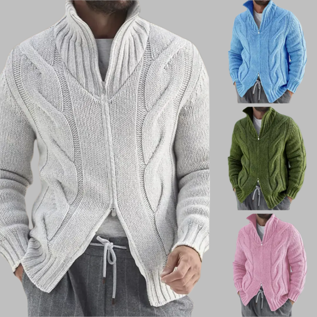 2024 Autumn and Winter New Turtleneck Cardigan European and American Style Zipper Long Sleeve Knitted Jacket Cross-border Men's Clothing  NowoczesnyPan