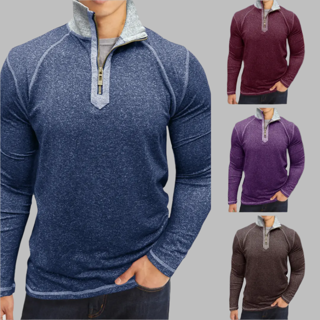 2024 Autumn and Winter Cross-border Men's Slim Long Sleeve Sweatshirt European and American Men's Henry Shirt Foreign Trade Zipper Pullover Top  NowoczesnyPan