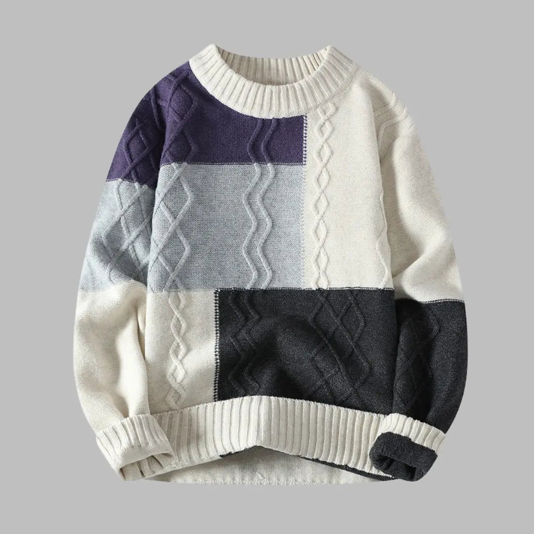 Zimowy sweter w stylu patchwork  NowoczesnyPan